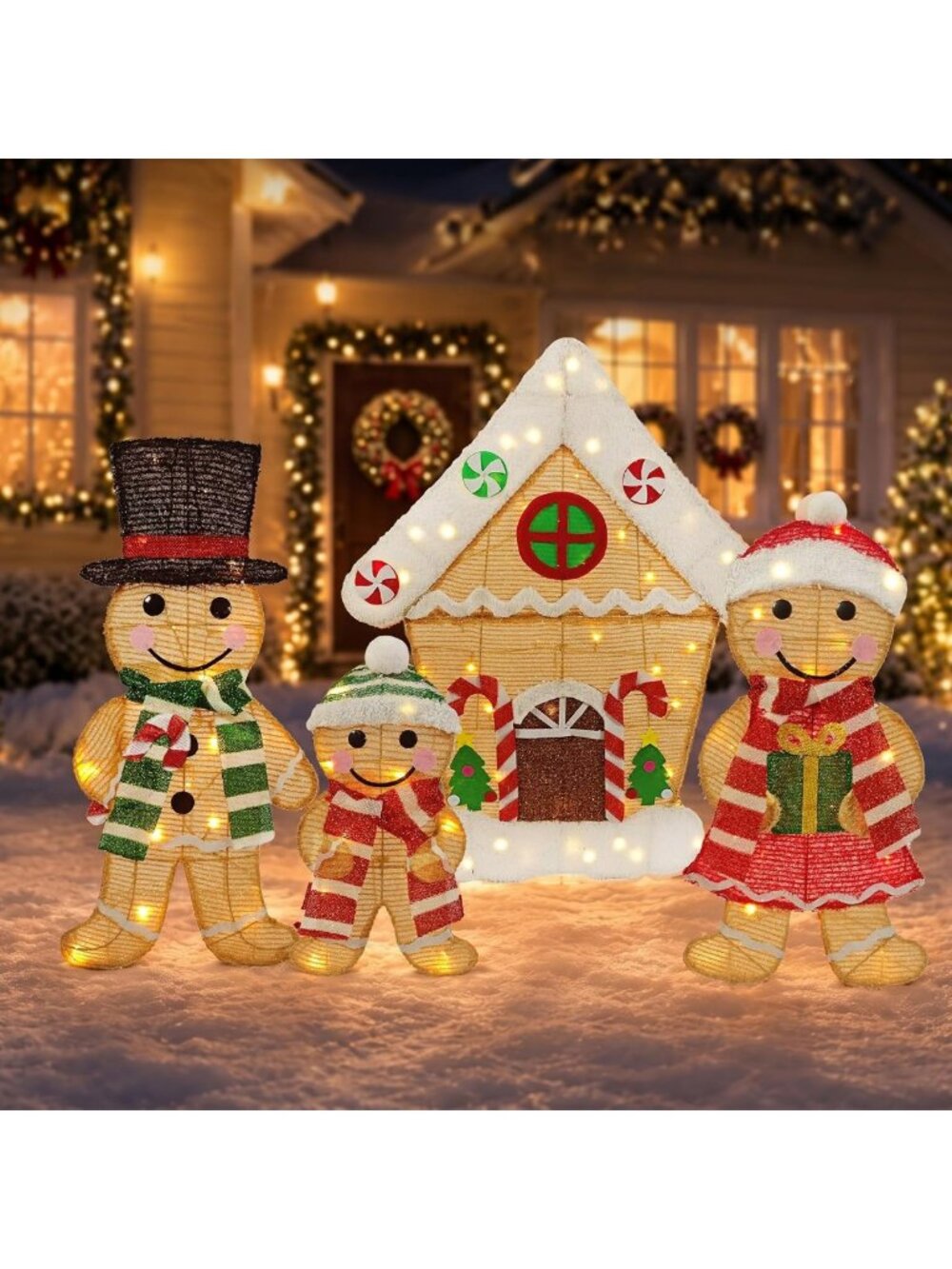 4-Piece Lighted Gingerbread Family Outdoor Christmas Decor with 100 Lights